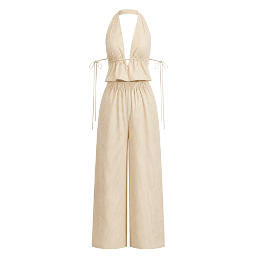 Set Halter Beige de Top y Pantalón Palazzo