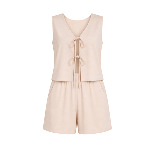 Conjunto Beige Top con Lazos y Short